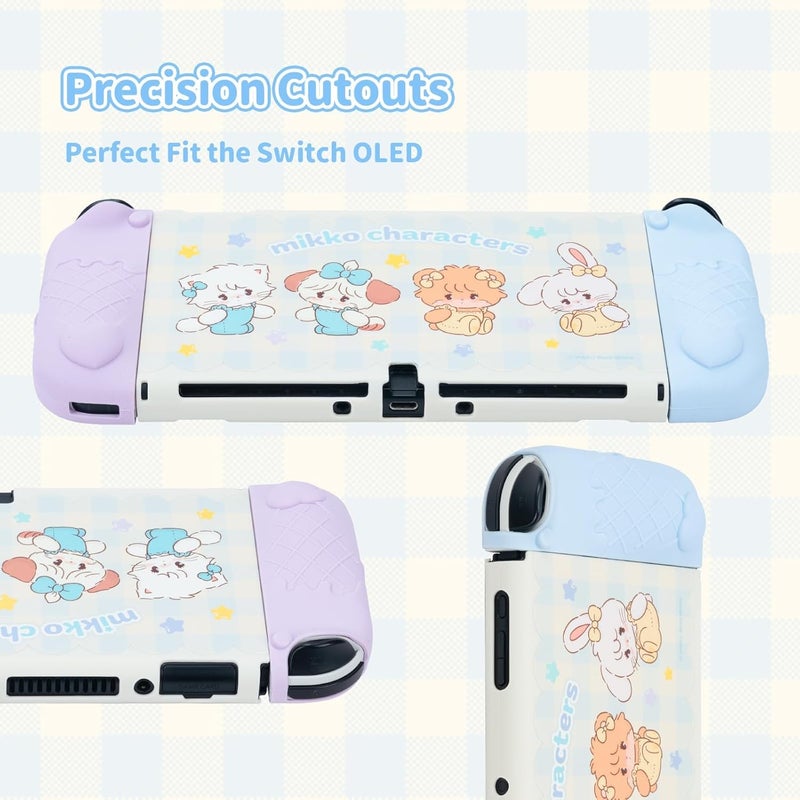 GEEKSHARE Protective Case for Switch OLED,Slim Cover Case Compatible with Switch OLED Separable Soft Silicone Protective Shell for Joy Con with 2 Thumb Grip Caps - Mikko Sweet Thoughts - Image 4